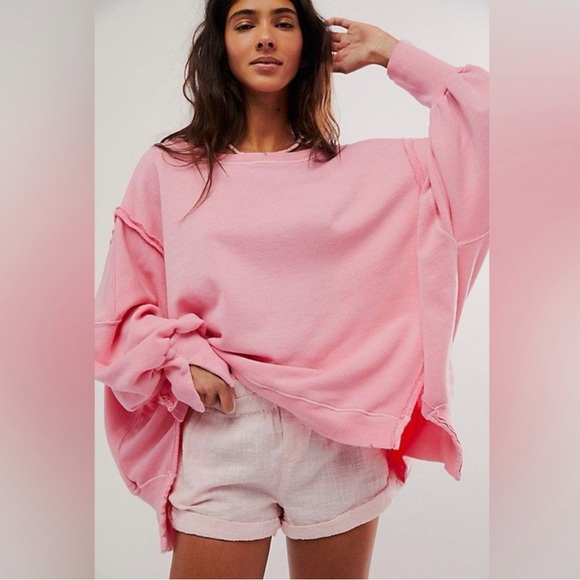 Free People We The Free Camden Pullover Sweatshirt Pink Sky NWOT Medium - Picture 1 of 10